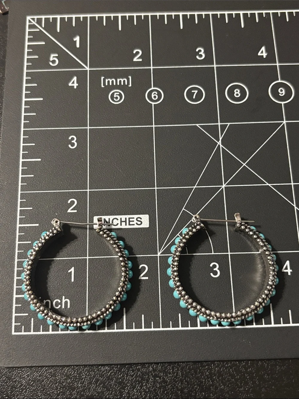 Southwestern Blue Turquoise  Color Accented Silver Hoop & Dangle Earring